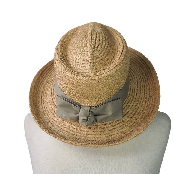 Kate Lord Natural Straw Gambler Hat Khaki Bow Band Cliffs Golf Logo - Picture 1 of 3